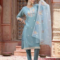 Stylum Blue Embroidered Kurta Pant Set With Dupatta-image-17