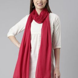 TWIN BIRDS Pink & Red Plain Dupatta - Pack Of 2 image 3