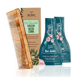 Nat Habit Dual Tooth Kacchi Neem Comb & Hibiscus Fresh Hair NutriMask Combo-image-69