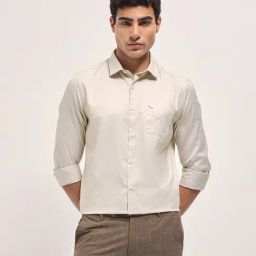 The Bear House Cream Tailored fit Textured Shirt-image-18