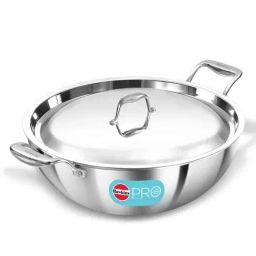 Hawkins Pro 8 L Deep-Fry Pan, Triply Stainless Steel Kadhai with Handles & Lid, Silver (PSK80S)-image-8