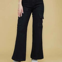 Life With Pockets Women's Black Wide leg High rise Clean look Regular Stretchable Denim Jeans-image-89