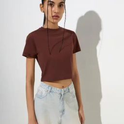 Nuon by Westside Brown Solid Cotton-Blend T-Shirt-picture-21