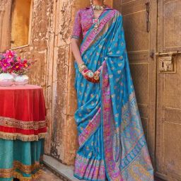 Elora Blue Soft Silk Butta & Pashmina Printed Saree With Unstitched Blouse-image-29