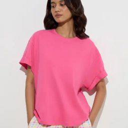 Wunderlove by Westside Fuchsia Solid Cotton T-Shirt-image-83