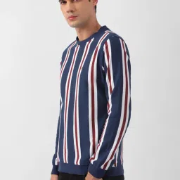 Peter England Jeans Navy Blue Slim Fit Striped Sweatshirt image 3