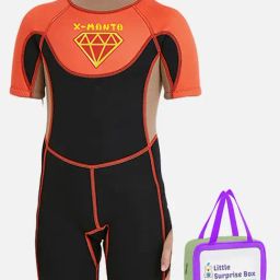 Little Surprise Box Kids Orange Printed Swimsuit with Swim Bag-image-90