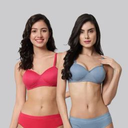 AROUSY Pink & Blue Cotton Bra Panty Set - Pack Of 2-image-83