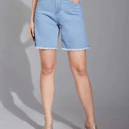 Life With Pockets Women's Light Blue Regular High Rise Clean Look Stretchable Denim Shorts-image-40