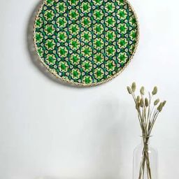 Whispering Homes Bamboo Boho Tray & Wall Basket - Beige & Green-2