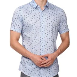 Simon Carter London Blue Printed Slim Fit Shirt-image-52