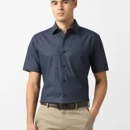 Van Heusen Navy Cotton Regular Fit Shirt-picture-13