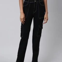 SHOWOFF Black Straight Fit Mid Rise Cargo Jeans-image-46