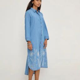 Utsa by Westside Blue Floral Embroidered Denim Shirt Dress-image-16