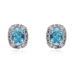 crash.club by CKC Sterling Silver Cushion-Shaped Blue Gem Earstuds with Cubic Zirconia Accents-image-69