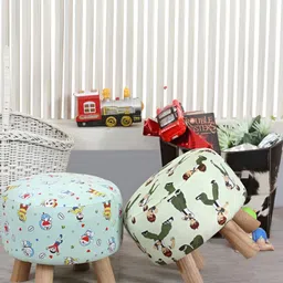 Shadowkart 2 Pcs Blue & Green Printed Wooden Pouffe Ottoman-19