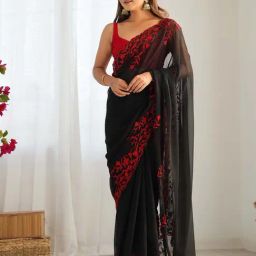 Saree Mall Black Georgette Embroidery Saree with Blouse Piece-image-50