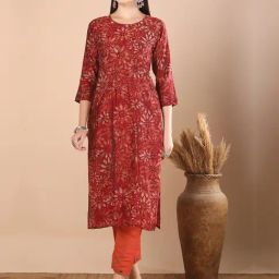 Fashor Maroon Muslin Printed Three-Quarter Sleeves Kurta-image-71