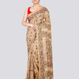 Pinkloom Beige Silk Embroidered Saree With Unstitched Blouse-image-36