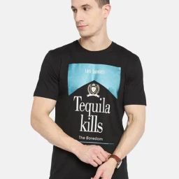 Octave Black Cotton Regular Fit Printed T-Shirt-18