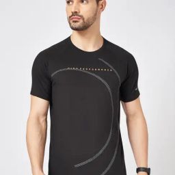Ajile By Pantaloons Black Cotton Slim Fit Printed Sports T-Shirt-image-40