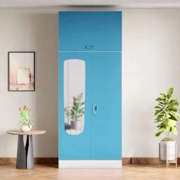 Godrej Interio Slimline Milky Blue Carbon Steel 4 Shelves OHU Mirror Almirah-image-51