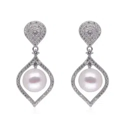crash.club by CKC Cubic Zirconia Inverted Teardrop & Pearl Dangle Silver Earrings-image-58