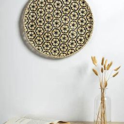 Whispering Homes Bamboo Boho Tray & Wall Basket - Beige & Black-18