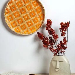 Whispering Homes Checkerboard Bamboo Wall Basket - Beige & Orange-23