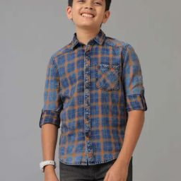 Under Fourteen Only Kids Yellow Checks Cotton Chequered Full Sleeves Shirt-image-85