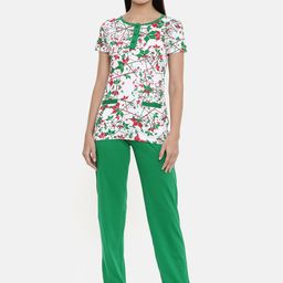 zebu Women Green & White Printed Night suit-image-66