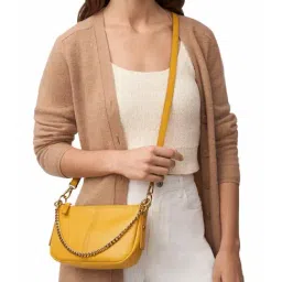 Fossil Jolie Yellow Leather Solid Sling Handbag-image-8