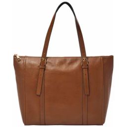 Fossil Carlie Brown Leather Solid Tote Handbag-image-99