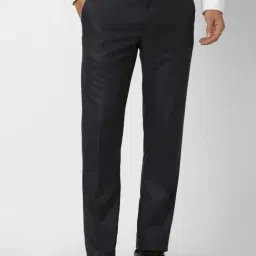 Van Heusen Navy Slim Fit Checks Trousers-picture-11