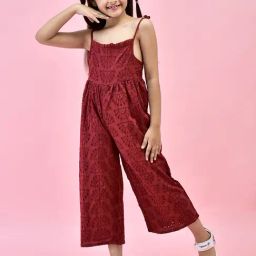 Juniper Girls Maroon Self Design Jumpsuit-image-47