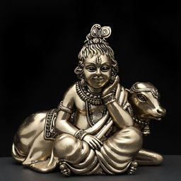 Exotic India Gold-Toned Lord Krishna Religious Brass Idol Showpiece-image-20