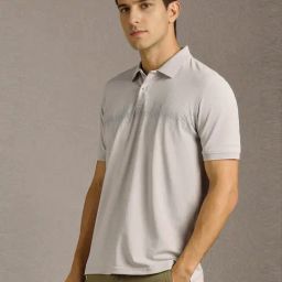 Louis Philippe Grey Cotton Regular Fit Printed Polo T-Shirt-image-38