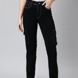 SHOWOFF Black Straight Fit Mid Rise Cargo Jeans-image-22