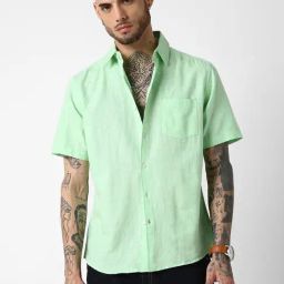 Vastrado Green Cotton Relaxed Fit Shirt-image-14