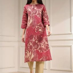 Biba Onion Pink Cotton Straight Fit Floral Print Kurta-picture-19