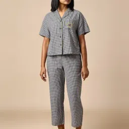 Chemistry Black Cotton Checks Night Suit-image-1