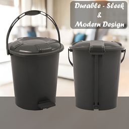 Kuber Industries Grey 3 Pieces Pedal Dustbin with Lid & Handle image 2