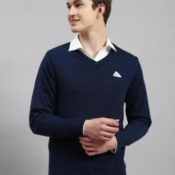 Monte Carlo Blue Wool Blend Regular Fit Solid Pullover-image-89