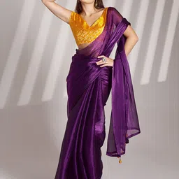 Mitera Women Organza Saree with Contrast Brocade Blousepeice and Tassels-image-78