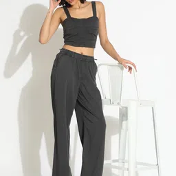SHOWOFF Women Grey Solid Cotton Blend Co-Ords-picture-15