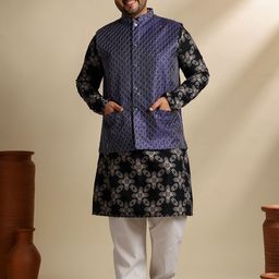 SOJANYA PLUS Geometric Printed Pure Cotton Straight Kurta & Pyjama With Nehru jacket-image-47