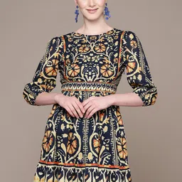 Label Ritu Kumar Ethnic Motifs Print Puff Sleeve A-Line Dress-image-58