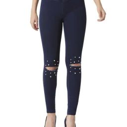 Miss Chase Navy Cotton Super Skinny Fit Jeggings-image-17