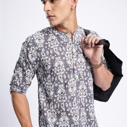 Anouk Rustic Band Collar Ethnic Motifs Printed Roll-Up Sleeves Kurta-image-81