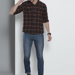 The Indian Garage Co Men Black & Rust Orange Comfort Fit Checked Cotton Casual Shirt-image-55